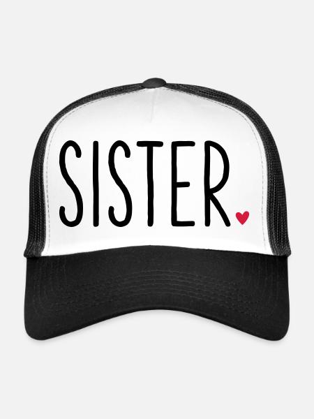 Sister coeur - famille de frères et sœurs cadeau - Casquette trucker  - blanc/noir - Devant