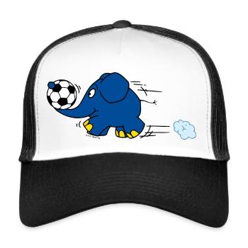 Der Elefant spielt Fussball - Trucker Cap - Weiß/Schwarz - Vorne