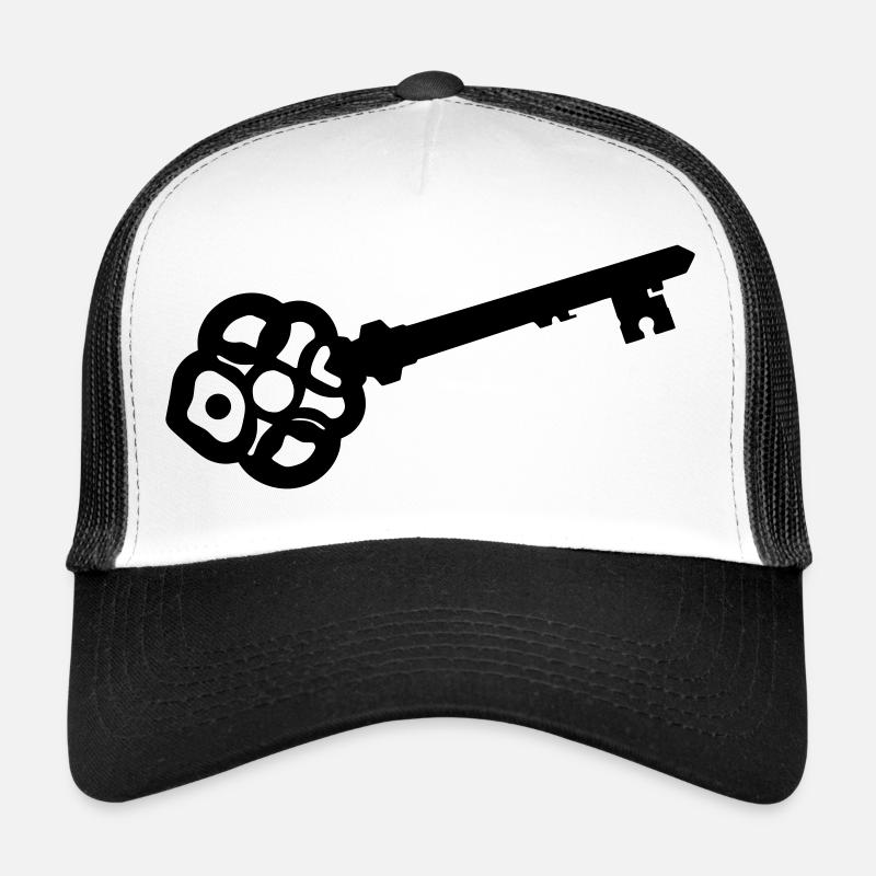 Ornate Skeleton Key Silhouette Trucker Cap
