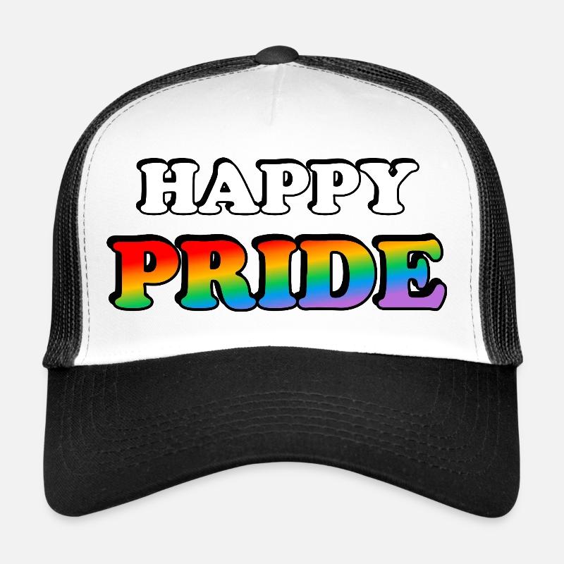 Pride Rainbow Text Design - Trucker Cap - white/black