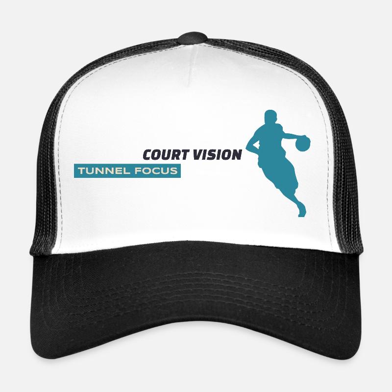 Vision de la cour. Tunnel Focus. – Design bleu - Casquette trucker - blanc/noir