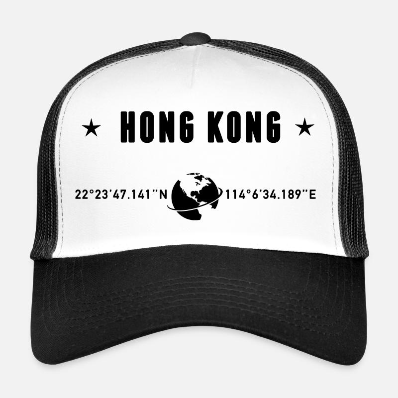 Hong Kong Coordinates Black Typography Trucker Cap