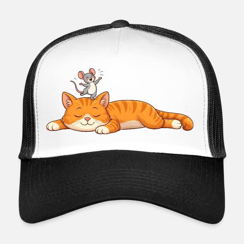 Chat endormi avec souris joyeuse Casquette trucker 