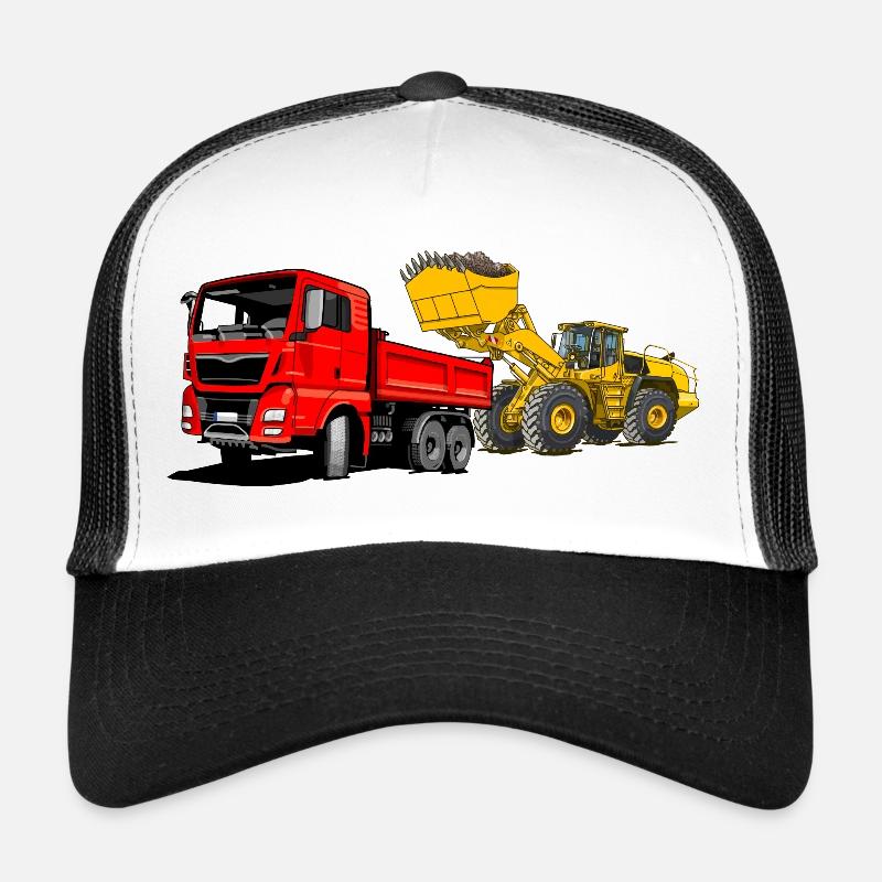 Baustelle, LKW, Radlader - Trucker Cap - Weiß/Schwarz
