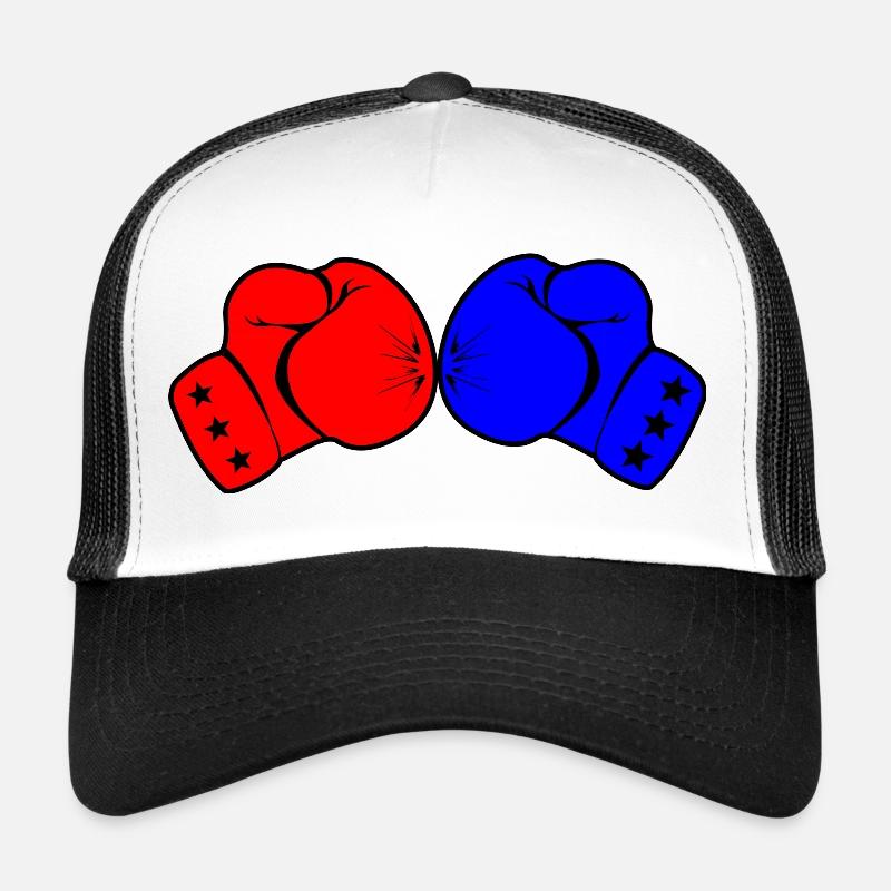 Zwei Boxhandschuhe rot und blau Trucker Cap