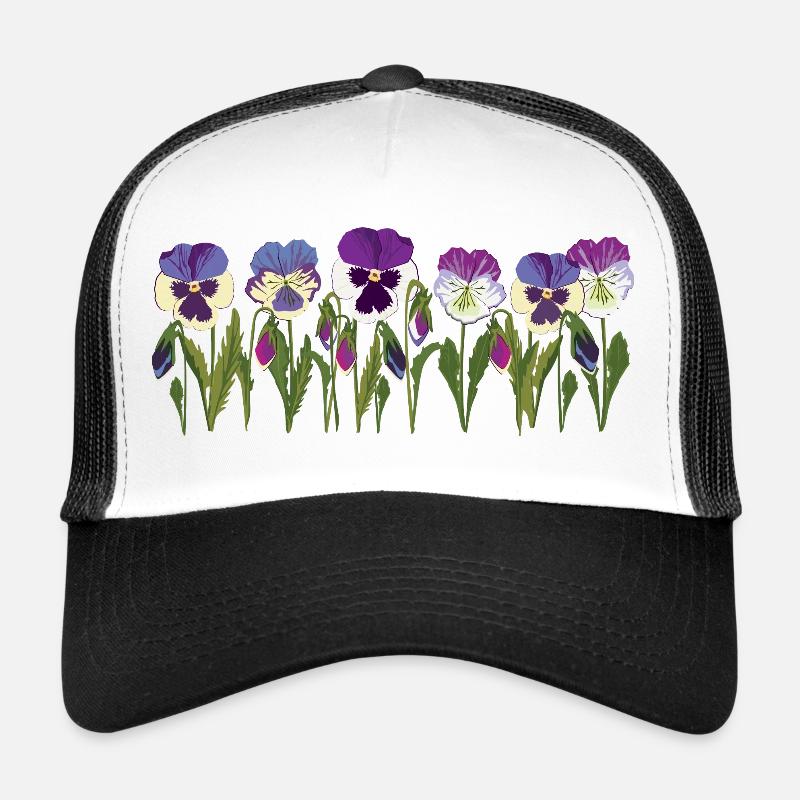 Rangée de fleurs de pensée en violet - Casquette trucker  - blanc/noir