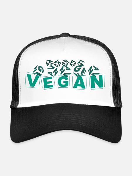 "V-E-G-A-N" Buchstabenwürfel hellgrün - Trucker Cap - Weiß/Schwarz