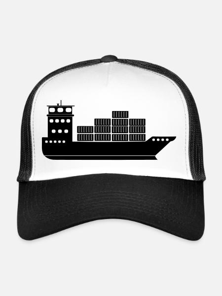 Sea container ship or boat with containers - Trucker Cap - white/black - Front