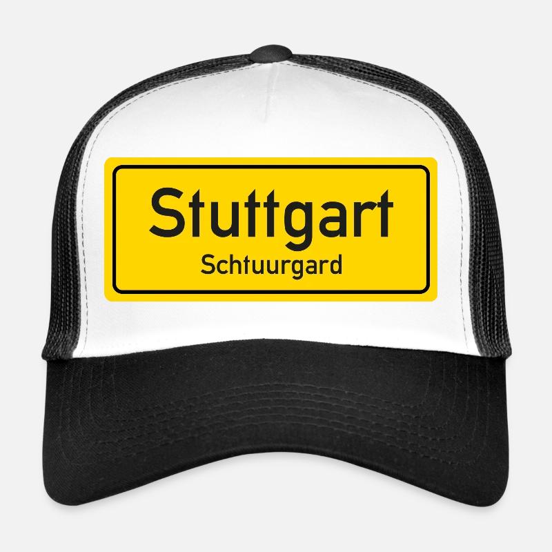 Ortsschild Stuttgart Deutschland - Trucker Cap - Weiß/Schwarz