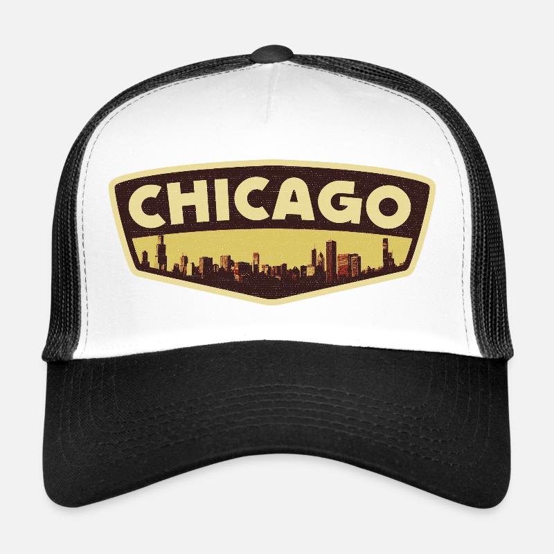 Chicago Skyline Retro Badge Trucker Cap