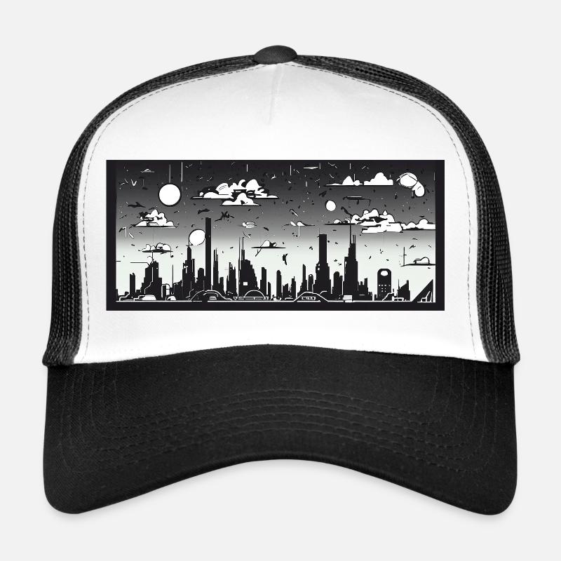 Manga Comic Future City Skyline - Trucker Cap - Weiß/Schwarz