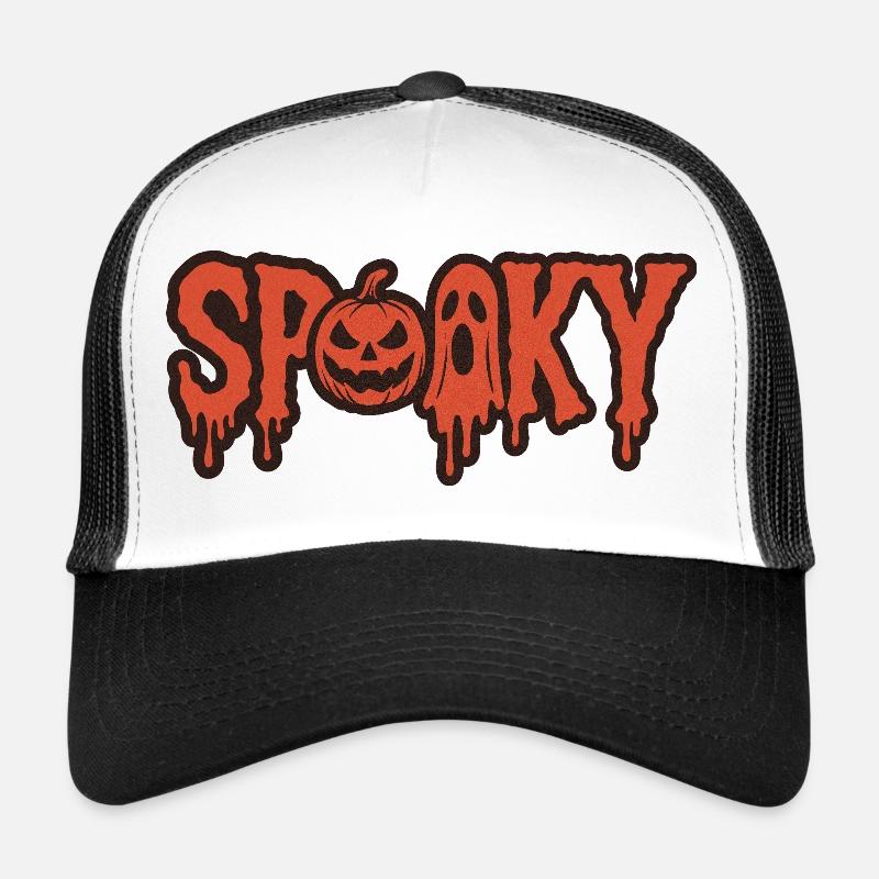 Spooky Halloween Pumpkin & Ghost - Trucker Cap - white/black