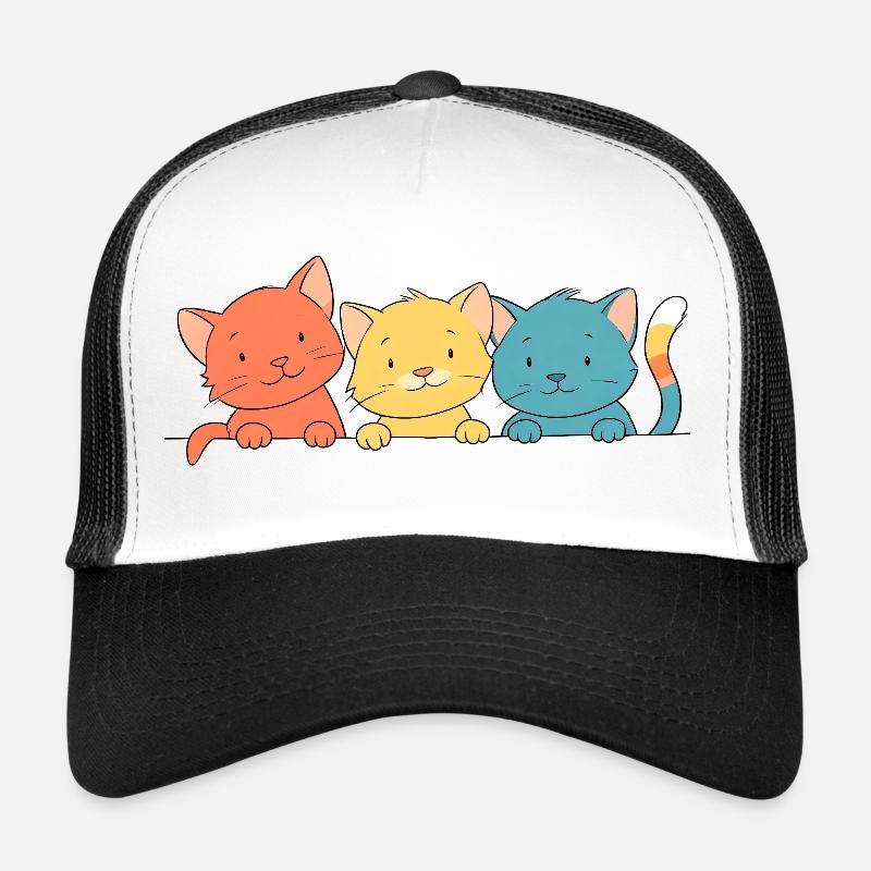Trio Bunte Katzen Freunde - Trucker Cap - Weiß/Schwarz