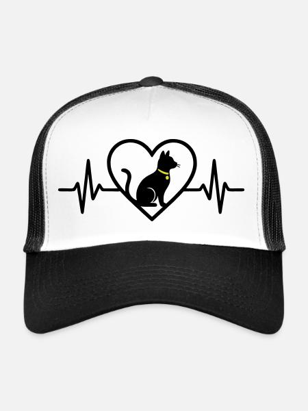 Chat Coeur Silhouette Mignon Cadeau d’Amoureux des Animaux - Casquette trucker  - blanc/noir - Devant