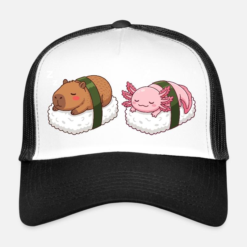 Kawaii Sushi Capybara & Axolotl Mignons Sommeil Casquette trucker 