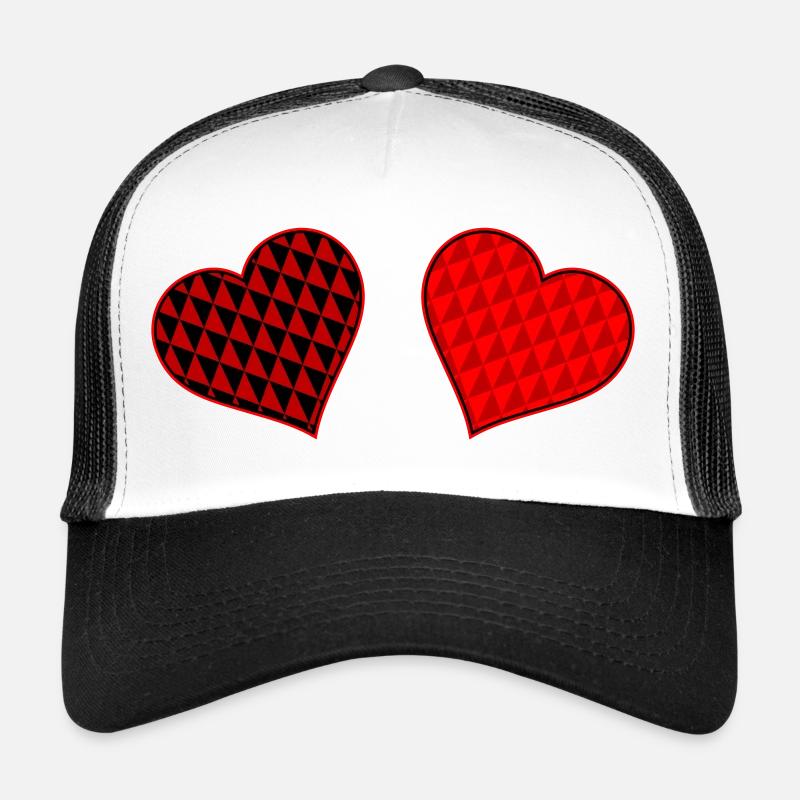 Geometric Heart Duo Red Black Trucker Cap