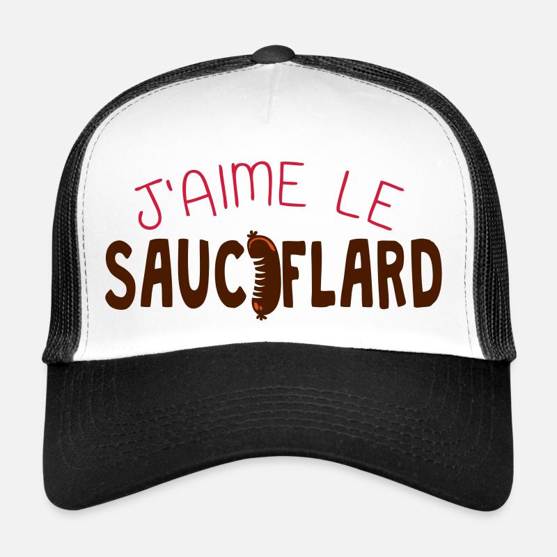 citation aime sauciflard saucisson humour - Casquette trucker  - blanc/noir