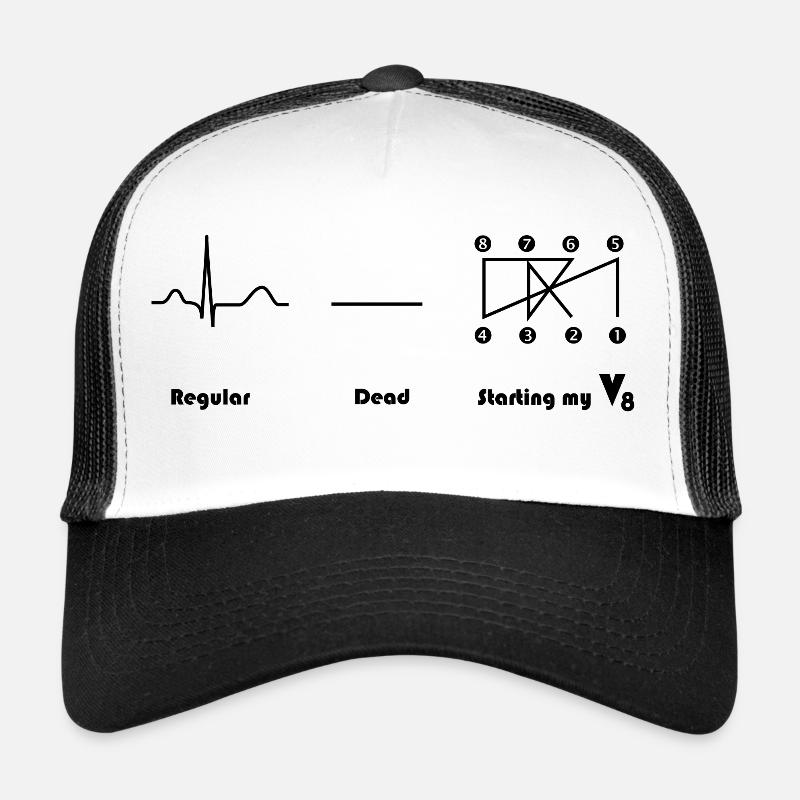 V8 Motor Crossplain Heartbeat-Design - Trucker Cap - Weiß/Schwarz