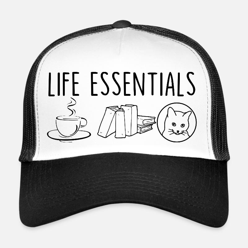 Life Essentials KaffeeBücher Katze - Trucker Cap - Weiß/Schwarz