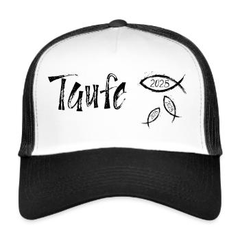 Taufe 2025 3 Fische schwimmen Pinselstrich quer - Trucker Cap - Weiß/Schwarz - Vorne