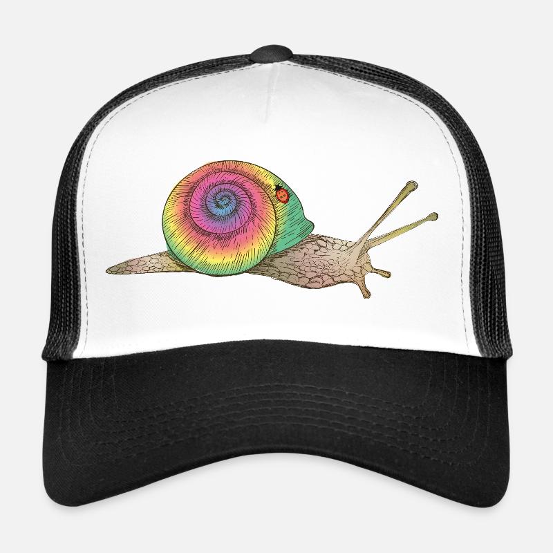 farbenfrohe Schnecke mit Regenbogengehäuse - Trucker Cap - Weiß/Schwarz