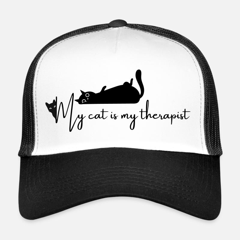 Chat - Mon chat est mon thérapeute - chat drôle - Casquette trucker  - blanc/noir