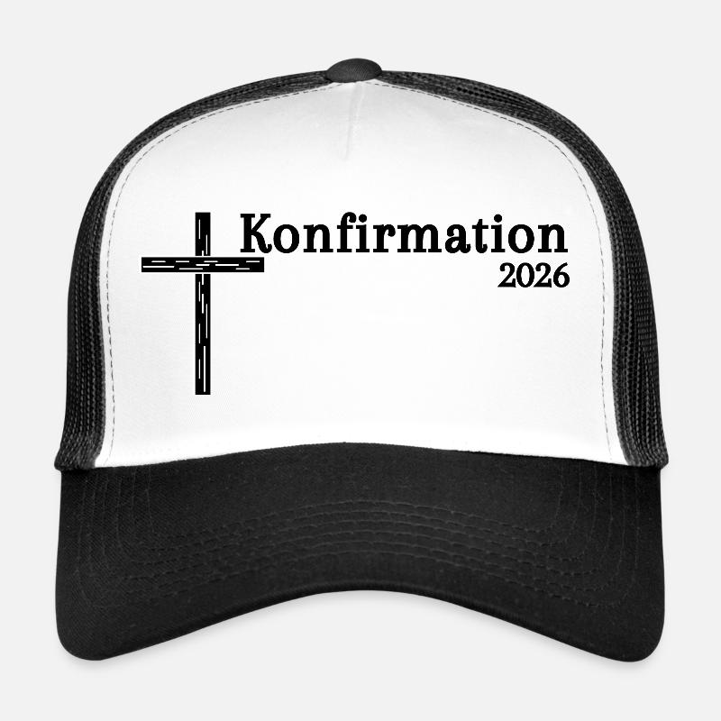 Gaveideer til konfirmation 2026 Kors - Trucker cap - hvid/sort