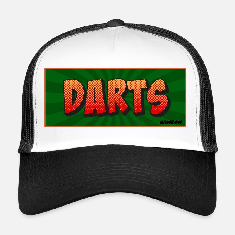 Darts Comic Retro Spielmotiv - Trucker Cap - Weiß/Schwarz
