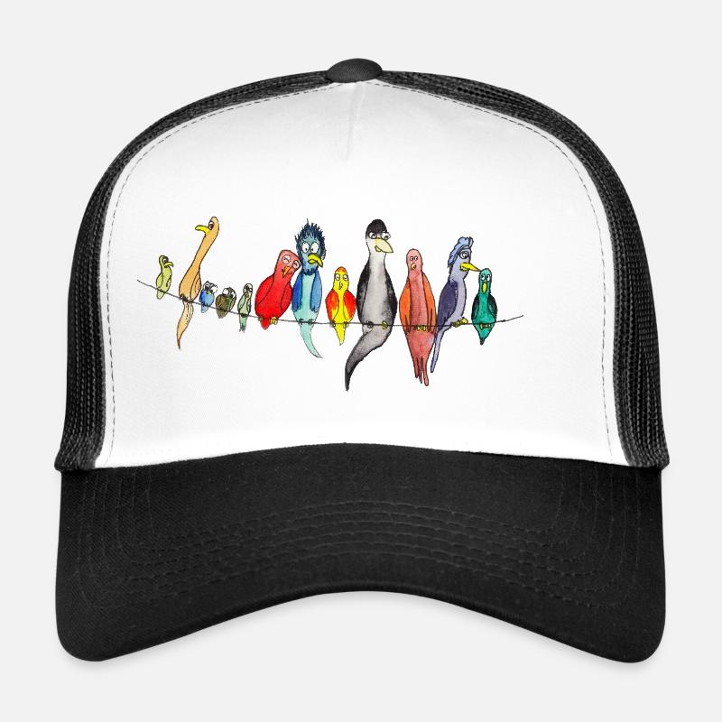 Colorful birds on a leash - Trucker Cap - white/black