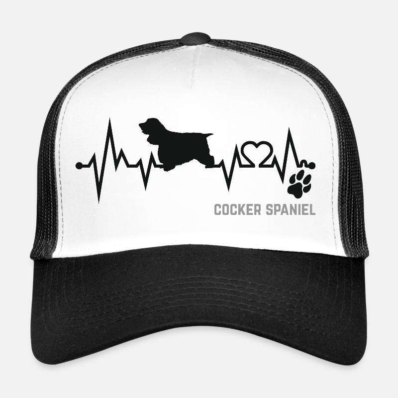Cocker Spaniel Heartbeat Pulse ECG Cadeau pour chien - Casquette trucker - blanc/noir