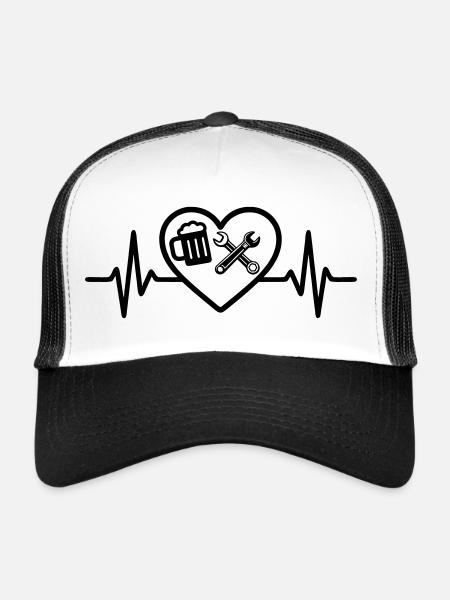 Humour de mécanicien de voiture Heart Beer - Casquette trucker  - blanc/noir - Devant