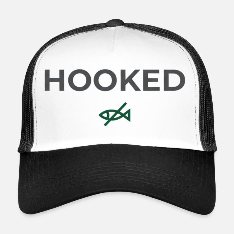 Hooked Angler Graphic Tee - Trucker Cap - Weiß/Schwarz