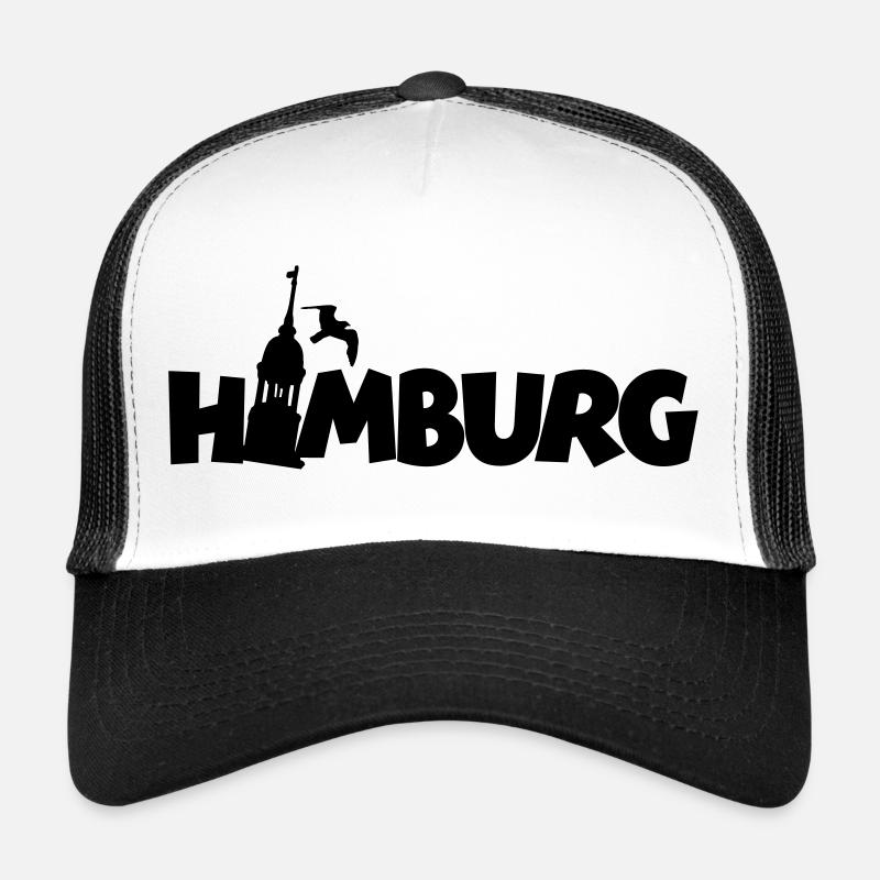 Hamburg am Hamburger Hafen - Trucker Cap - Weiß/Schwarz