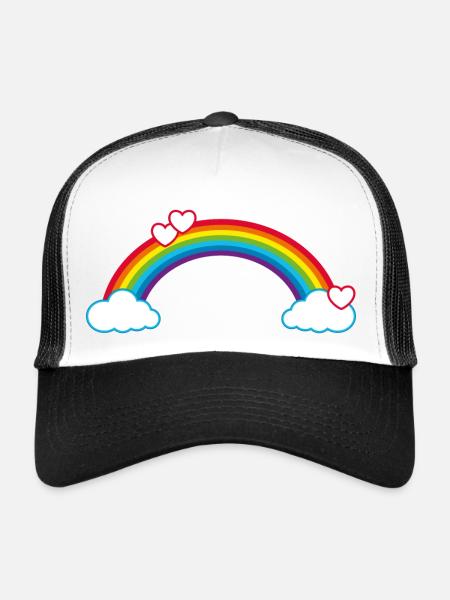 Rainbow Love Hearts Clouds Happily In Love - Trucker Cap - white/black - Front