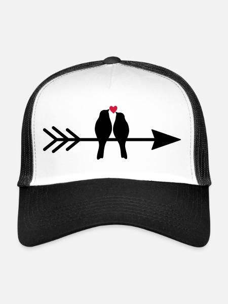 Oiseau oiseaux coeur couple sur flèche cadeau amour - Casquette trucker  - blanc/noir - Devant