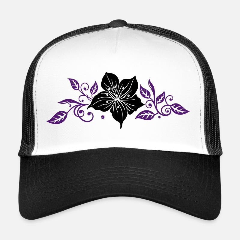 Schwarze Lilie mit violetten Ranken-Elementen - Trucker Cap - Weiß/Schwarz