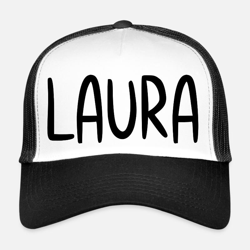 Laura Custom Name Schriftart Text Geburtstag - Trucker Cap - Weiß/Schwarz