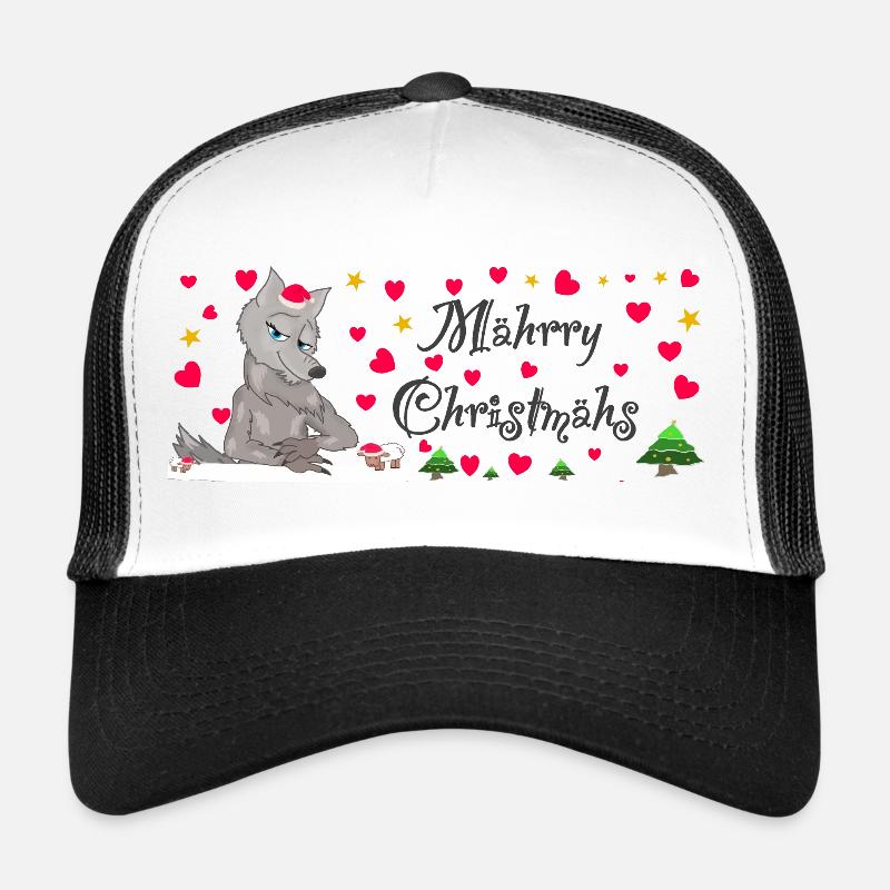 Kultiger Wolf Weihnachten, MÄHrry Christmähs Herz - Trucker Cap - Weiß/Schwarz