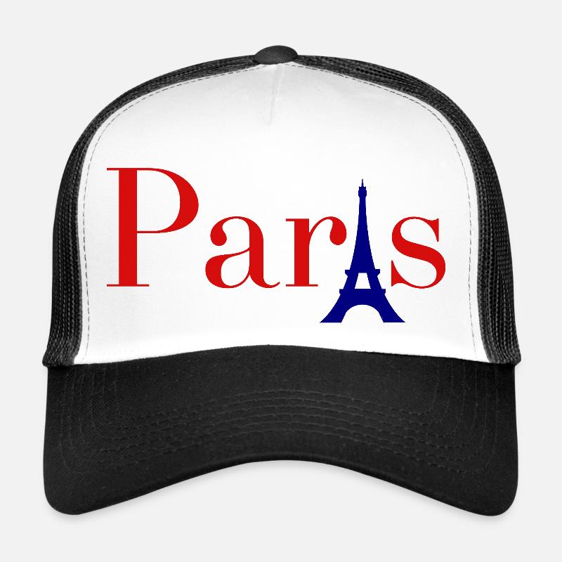 Texte rouge de Paris avec la Tour Eiffel bleue Casquette trucker 