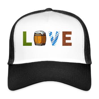Festlicher LOVE Schriftzug mit BIERFASS Ofest - Trucker Cap - Weiß/Schwarz - Vorne