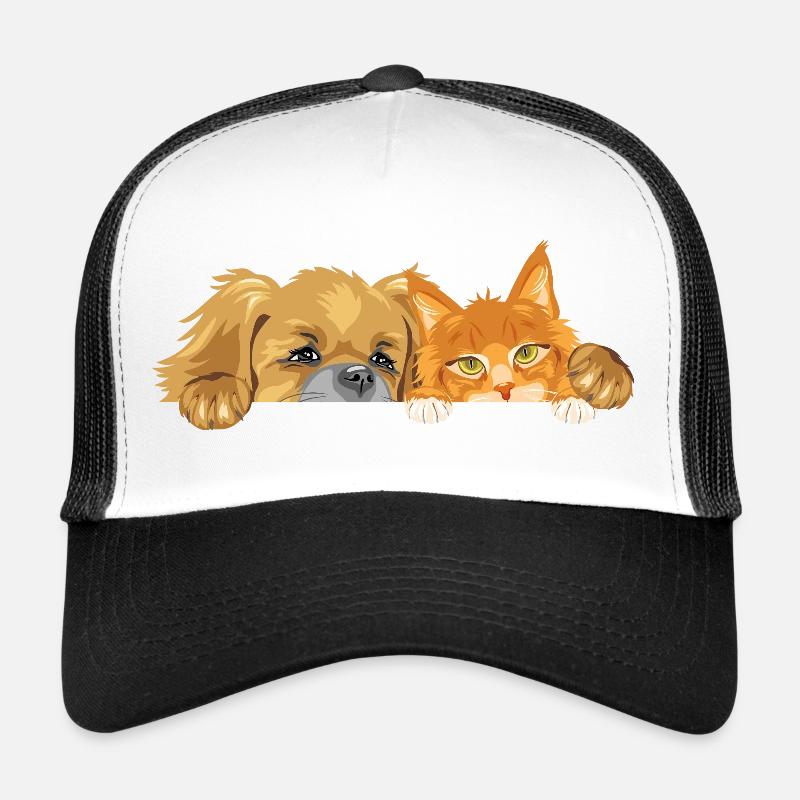 Pekingeserhund und Ginger Maine Coon-Katze Trucker Cap