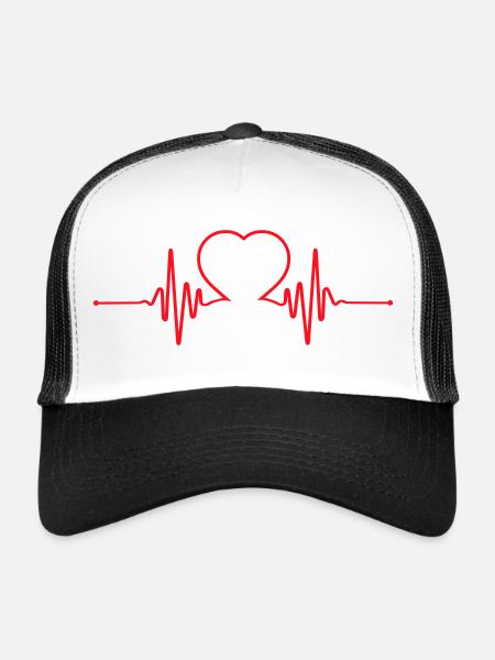 Heartbeat Heart Line Design - Trucker Cap - white/black - Front