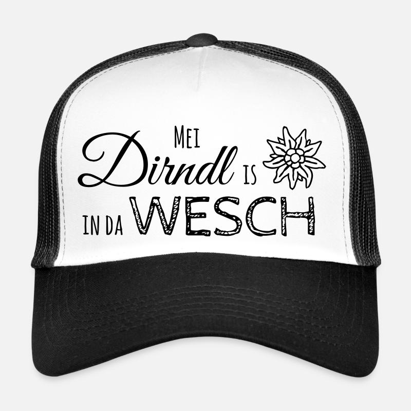 Mei Dirndl is in da Wesch - Trucker Cap - Weiß/Schwarz