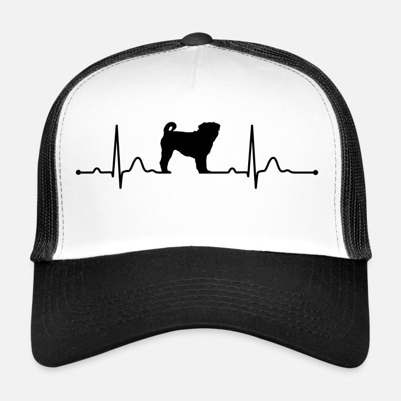 MOPS - PUG heartbeat Herzschlag - Trucker Cap - Weiß/Schwarz