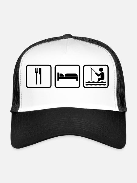 Eat Sleep Angeln, Eat Sleep Fishing - Casquette trucker  - blanc/noir - Devant