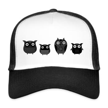 Chouette, hiboux, hiboux, ballot, illustrations, bande dessinée - Casquette trucker  - blanc/noir - Devant