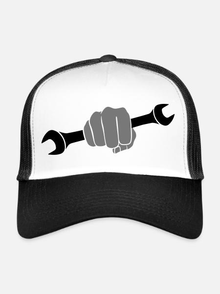 Clé à molette poing - Casquette trucker  - blanc/noir - Devant