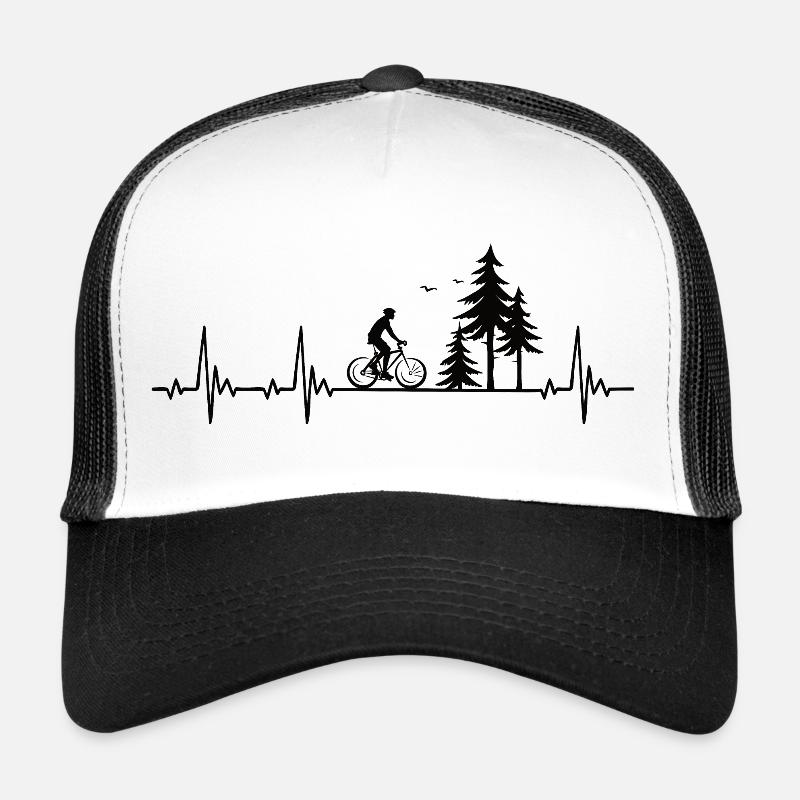 Bicycle heartbeat with cyclist in the forest Trucker Cap