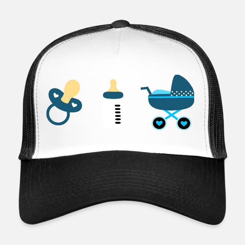 Baby Geburt 2025 Geschenk Geschenkidee - Trucker Cap - Weiß/Schwarz
