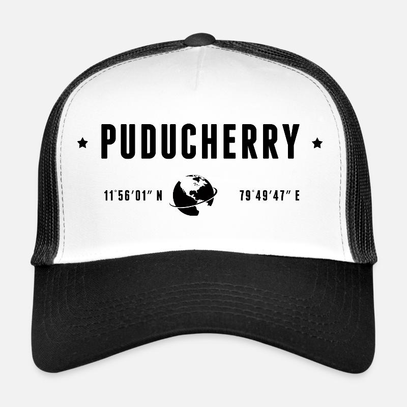 PUDUCHERRY Stylized Geographical Coordinates Trucker Cap